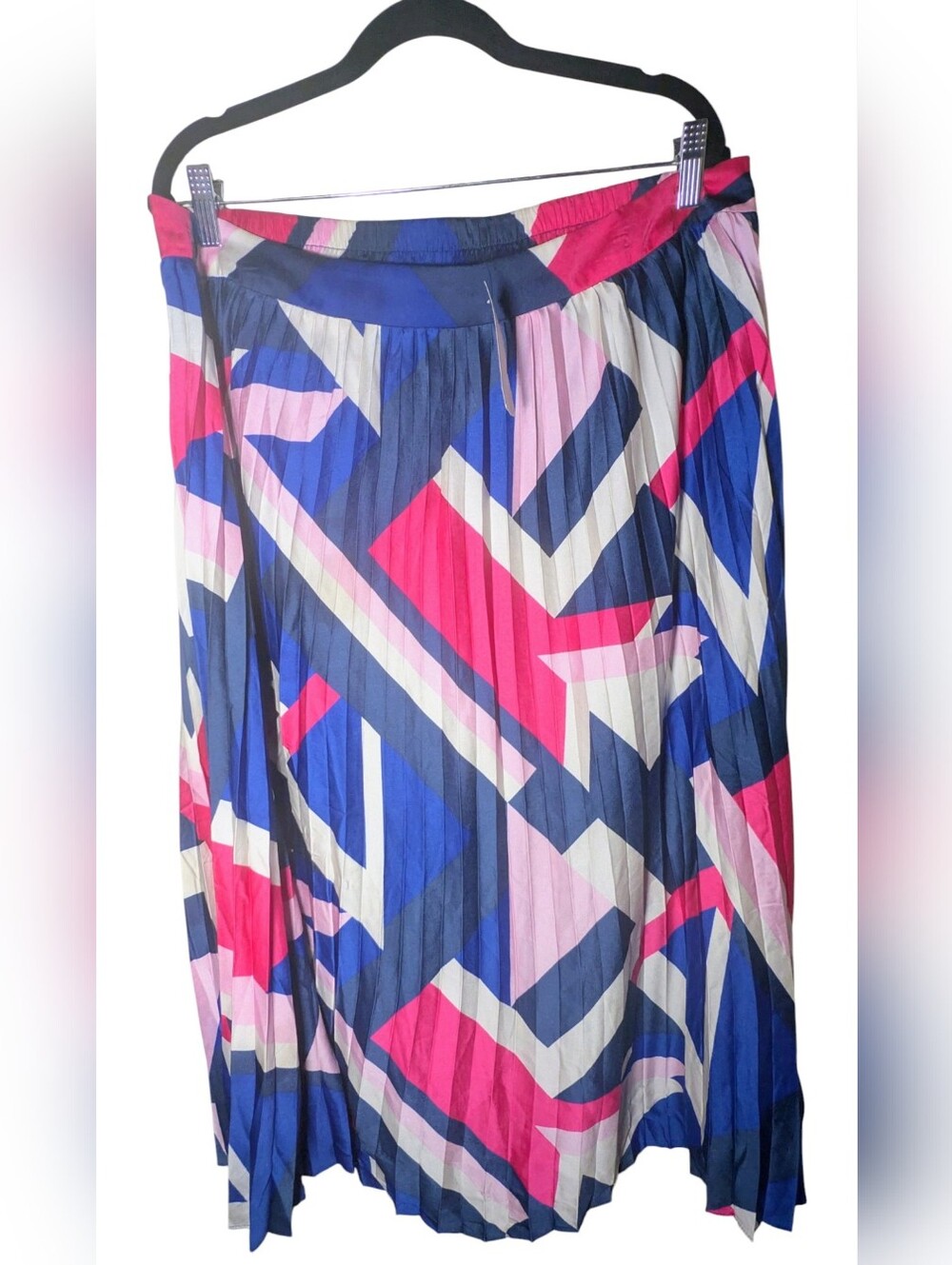 Skies Are Blue Curvy Geometric Pleated Maxi Skirt 1XL NWT Navy Pink
